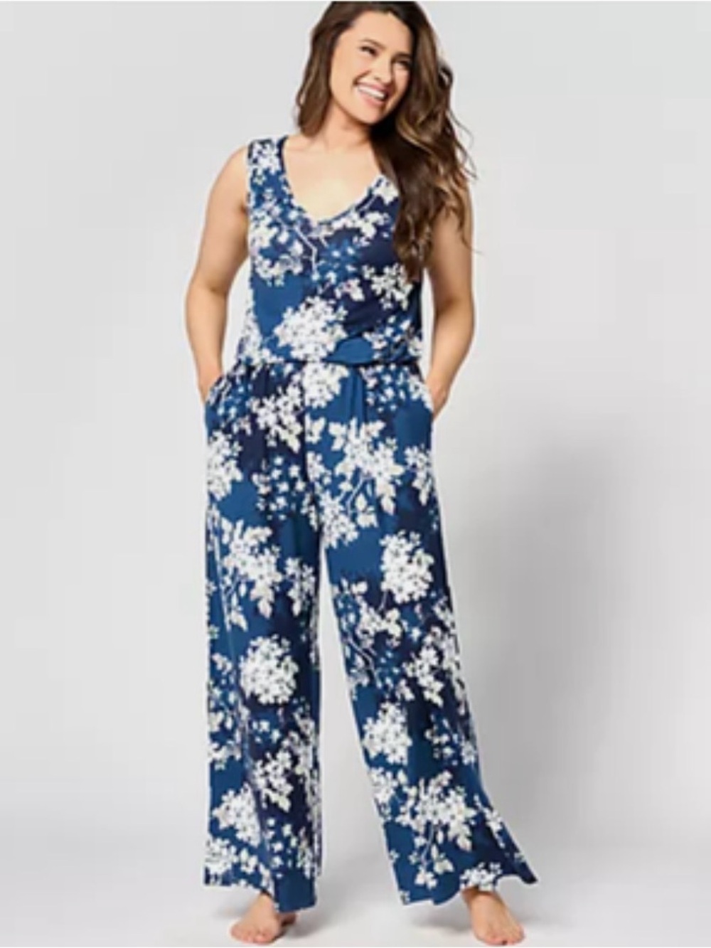 Floral Navy Sleeveless Wide-Leg Jumpsuit bumblebella brand
